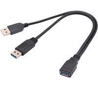 AAOTOKK Y Répartiteur Câble USB 3.0 A Femelle vers Double USB 3.0 A Mâle+USB 2.0 A Mâle Charge Supplémentaire et Transfert de Données Double USB Y Répartiteur Câble(30cm/12Pouces-F/Dual M)