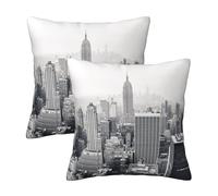 AAPIKA Lot de 2 taies d'oreiller carrées noires et blanches imprimées New York 45 x 45 cm