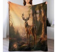 AAPZY cerf Plaid Couverture Quatre Saison Couverture De Lit Flannel Douce Et Chaude Jeté De Canapé Rides Résistantes/Anti-décoloration （100×130cm）