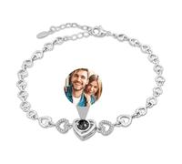 AAQ Bracelet photo personnalisé - bracelet avec photo à l’intérieur, bracelets de projection personnalisable, cadeau personnalisé homme femme anniversaire Noël (Bracelet cœur)