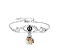 AAQ Bracelet photo personnalisé - bracelet avec photo à l’intérieur, bracelets de projection personnalisable, cadeau personnalisé homme femme anniversaire Noël (Œil porte-bonheur)