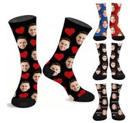 AAQ Chaussette Personnalisé Photo - Chaussettes Cadeau Original avec Visage - Pour Couple, Saint-Valentin, Fête des Amoureux - Cadeau Drôle et Unique (Cœur)