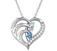 AAQ Collier personnalisé prénom - collier personnalisé pour femme avec 1-4 prénoms et pierres de naissance, idée cadeau femme et maman pour anniversaire ou Noël (3 prénom)