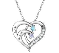 AAQ Collier personnalisé prénom - collier personnalisé pour femme avec 1-4 prénoms et pierres de naissance, idée cadeau femme et maman pour anniversaire ou Noël (2 prénom)