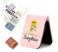 AAQ Marque-Page Magnétique Personnalisé avec Nom et Fleur - Marque-Page Personnalisable en PU Cuir Cadeau pour Amoureux des Livres, Amis, Étudiants et Enseignants (Fleurs de naissance colorées)