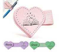 AAQ Marque-Page Magnétique Personnalisé avec Nom et Fleur - Marque-Page Personnalisable en PU Cuir Cadeau pour Amoureux des Livres, Amis, Étudiants et Enseignants (Heart-1)