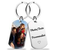 AAQ Porte Clef Personnalisable Photo et Texte Gravé Double Face, Porte Clé Personnalisé Cadeau Pour Homme Femme Anniversaire Noël (02-Couleur 02)