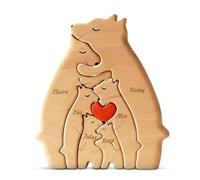 AAQ Puzzle Famille Ours en Bois Personnalisé, Puzzle en Bois Sculpté Personnalisable de 2 à 7 Noms, Un Cadeau Familial Chaleureux pour Maman et Papa à Noël, à La Fête des Pè (A1-Ours)