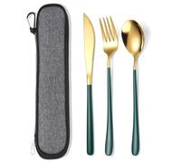 AARAINBOW Ensemble de couverts pour 1 personne, 3 pièces, poli au miroir, ensemble de couverts plats en acier inoxydable portable, couteau, fourchette, cuillère de voyage avec sac, résistant au