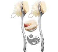 AARainbow Lot de 2 brosses de bain avec poils et luffa - Brosses de douche avec long manche exfoliant pour le dos - Améliore la santé et la beauté de la peau - Éponge de bain Loofah 2 gris.