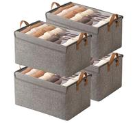 AARAINBOW Lot de 4 boîtes de rangement pour armoire, en tissu, empilable, pliable, avec couvercle, en tissu avec cadre en acier, 23 l (4 gris avec couvercle)