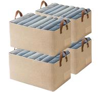 AARAINBOW Lot de 4 paniers de rangement de placard empilables en tissu avec cadre en acier, organiseur de vêtements ouvert avec poignée et étiquette, 23 L, beige