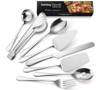 AARAINBOW Lot de 8 grands ustensiles de service en acier inoxydable avec cuillères de service pour buffet, ustensiles de service d'hôtesse (argenté)