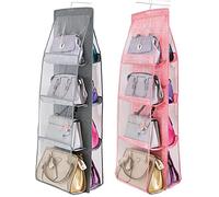 AARAINBOW Organiseur de sac à main en fibre de polyester respirant et PVC, 8 poches accessibles, rangement economisant l'espace pour placard, lavable, 46 L x 13,8 W (D-Rose)