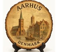 Aarhus Souvenir Cadeau - Plaque de tranche de bois pour mur ou table, souvenir du Danemark pour les touristes, collectionneurs d'assiettes et amateurs de voyages, ARoS Aarhus Art Museum Cadeau