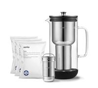 Aarke Purifier, carafe filtrante en verre et acier inoxydable (2,4 L / 10 tasses) + lot de 3 sacs de recharge de filtre Pure
