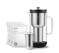 Aarke Purifier, carafe filtrante en verre et acier inoxydable (2,4 L / 10 tasses) + lot de 3 sacs de recharge de filtre Enriched