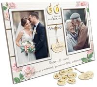 A'arkJ (1-99ème) Cadre photo d'anniversaire de mariage, cadeau de mariage pour couple, jeunes mariés. Cadeau de fiançailles pour elle ou lui. Then & Now Double cadre photo (10,2 x 15,2 cm)