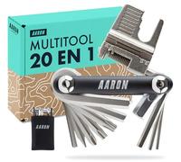 AARON Outil multifonction 20 en 1 pour vélo - Outil multifonction en acier inoxydable et aluminium - Mini outil pliable avec de nombreuses fonctions - Outil de vélo pratique en noir