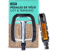 AARON Pédales de vélo de ville avec grip en caoutchouc antidérapant et roulement à billes industriel scellé, pédales de trekking avec réflecteurs pour vélo électrique, trekking, vélo de ville, argenté
