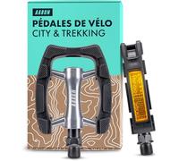 AARON Pédales de vélo de ville avec grip en caoutchouc antidérapant et roulements lisses en polymère, pédales de trekking avec réflecteurs pour vélo électrique, trekking, vélo de ville, argenté/noir
