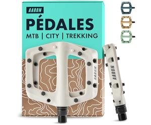 AARON - Pédales Dirt en Plastique - avec roulements à Billes industriels de qualité - Surface antidérapante/Forme Plate - à Plateforme - pour VTT Dirt/vélo électrique/vélo de Ville/Autre - Blanc