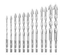 Aartner 12 Pièces Foret Carrelage, Forets En acier au Tungstène, foret excentrique à quatre cannelures en dents de scie, pour Verre, Métal, Bois (argent, 3+4+2x 5+2x 6+ 2 x 7+2 x 8 +10+12 (mm))