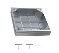 Aartner Cloche d'égout encastrable 30 x 30 x 6 cm - Invisible - En alliage d'aluminium - Couvercle carré intégré avec clés de levage pour terrasse, jardin, cour (300 x 300 x 80 mm)
