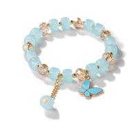 aaSccex 2024 New Imitation Jade Papillon Verre Bracelet Enfant Perle Boucles d'oreilles Mauvais œil, A, résine, Pas de gemme