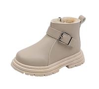 aaSccex Bottines pour enfant fille - Couleur unie - Antidérapantes - Fermeture éclair latérale - Bottes d'hiver chaudes doublées en peluche, beige, 30 EU