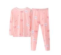 aaSccex Ensemble de 2 grenouillères d'hiver pour enfant fille - Manches longues - Imprimé chat - Pyjamas hauts et pantalons, Rouge pastèque, 2-3 ans