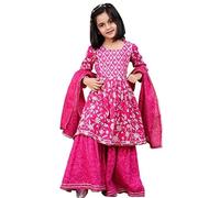 Aashita Creations Ensemble Kurta Sharara pour fille avec dupatta, rose, 5-6 ans