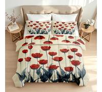 AASIRA Couette 200x200 4 Saisons Tulipes Rouges Lavable en Machine