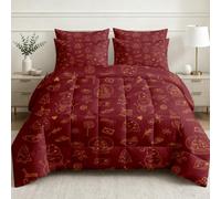 AASIRA Couette Matelassée 200x200 Motif Noël Bourgogne Or 2 Personnes | Douce Literie Réversible Couette Imprimé Bonhomme De Neige Mignon Lavable Édredon 4 Saisons avec 2 Taies d'oreiller 3/9