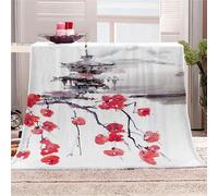 AASIRA Couverture en Flanelle Japon Sakura 3D Super Douce et Chaude Plaid Couvertures 130x150cm Paysage Japon, Microfibre Moelleuse Couverture Epaisse Jeté De Canapé pour Enfant Ado