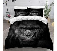 AASIRA Parure de lit 3 pièces 2 Personnes Gorille Housse de Couette 200x200 avec Fermeture Éclair Imprimé 3D Animaux Sauvages Housse de Couette Microfibre avec 2 Taies d'oreiller 50x75