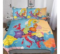 AASWDDS Carte de l'europe Parure De Lit avec Housse De Couette Et Taie d'oreiller 3 Pièces, pour EnfFourmis Adultes, Parure De Lit Microfibre Double (200x200cm)