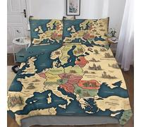 AASWDDS Carte de l'europe Parure De Lit avec Housse De Couette Et Taies d'oreiller, 2 Pièces Ensemble Ultra Doux Microfibre Hypoallergénique Single(135x200cm)