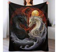 AASWDDS Couverture Black and White Dragon, Couvertures en Flannel Douce Chaude Et Confortable, pour Canapé Ou Lit. Linge De Lit Couvre-lit 180×200cm