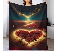 AASWDDS Couverture Cœur sur la Plage - Douce en Flannel Couvertures Convient À Toutes Les Saisons pour Voyager, Lit Ou Canapé 100×130cm