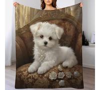AASWDDS Couverture Polaire Bichon frisé, en Flannel Douce Chaude Et Confortable, pour Canapé Ou Lit. Linge De Lit Couvre-lit Couvertures 130×150cm