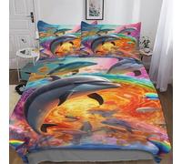 AASWDDS Dauphin Housse De Couette Parure De Lit avec Taie d'oreiller Doux Et Confortable Sets De Housse Couette en Microfibre Single(135x200cm)