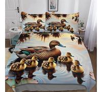 AASWDDS Famille de Canards Parure De Lit 3D Housse De Couette avec Taie d'oreiller - Housse Couette pour Garçons Et Filles Microfibre Double (200x200cm)