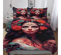 AASWDDS Jour des Morts Housse De Couette, Parure De Lit pour Enfant Adultes 2 Pièces avec Taie-Douce Microfibre Housse Couette Single(135x200cm)