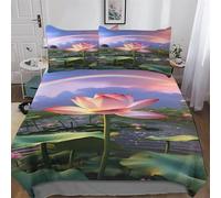 AASWDDS Lotus Parure De Lit Housse De Couette Et Taies d'oreiller, 2 Pièces Ensemble Ultra Doux Microfibre Hypoallergénique Single(135x200cm)