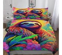 AASWDDS Paresseux Housse De Couette avec Taie d'oreiller Parure De Lit Microfibre Housse De Couette 3 Pièces Douce Enfants Adultes Double (200x200cm)