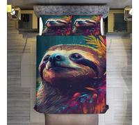 AASWDDS Paresseux Housse De Couette avec Taies d'oreiller 3 Pièces Housse De Couette Microfibreavec Parure De Lit pour Adultes Double (200x200cm)