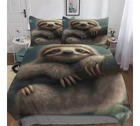 AASWDDS Paresseux Parure De Lit 3 Pièces avec Housse De Couette Et Taie d'oreiller, Microfibre Douce, 3D Housse Coutte pour Enfants Adultes Double (200x200cm)