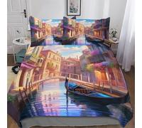 AASWDDS Ville d'eau de Venise Parure De Lit 2 Pièces avec Housse De Couette Et Taies d'oreiller Housse Couette Douce Microfibre Single(135x200cm)