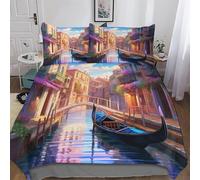 AASWDFR Ville d'eau de Venise Housse De Couette, Parure De Lit pour Enfant Adultes 3 Pièces avec Taie-Douce Microfibre Housse Couette Double (200x200cm)